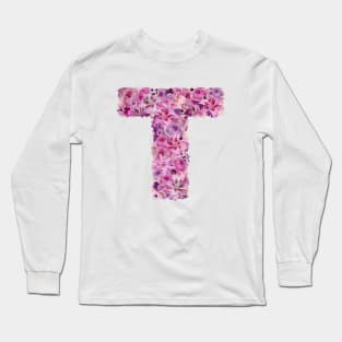 Pink Floral Letter T Long Sleeve T-Shirt